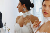 Ivory Chantilly Lace Bridal Choker with Pearls