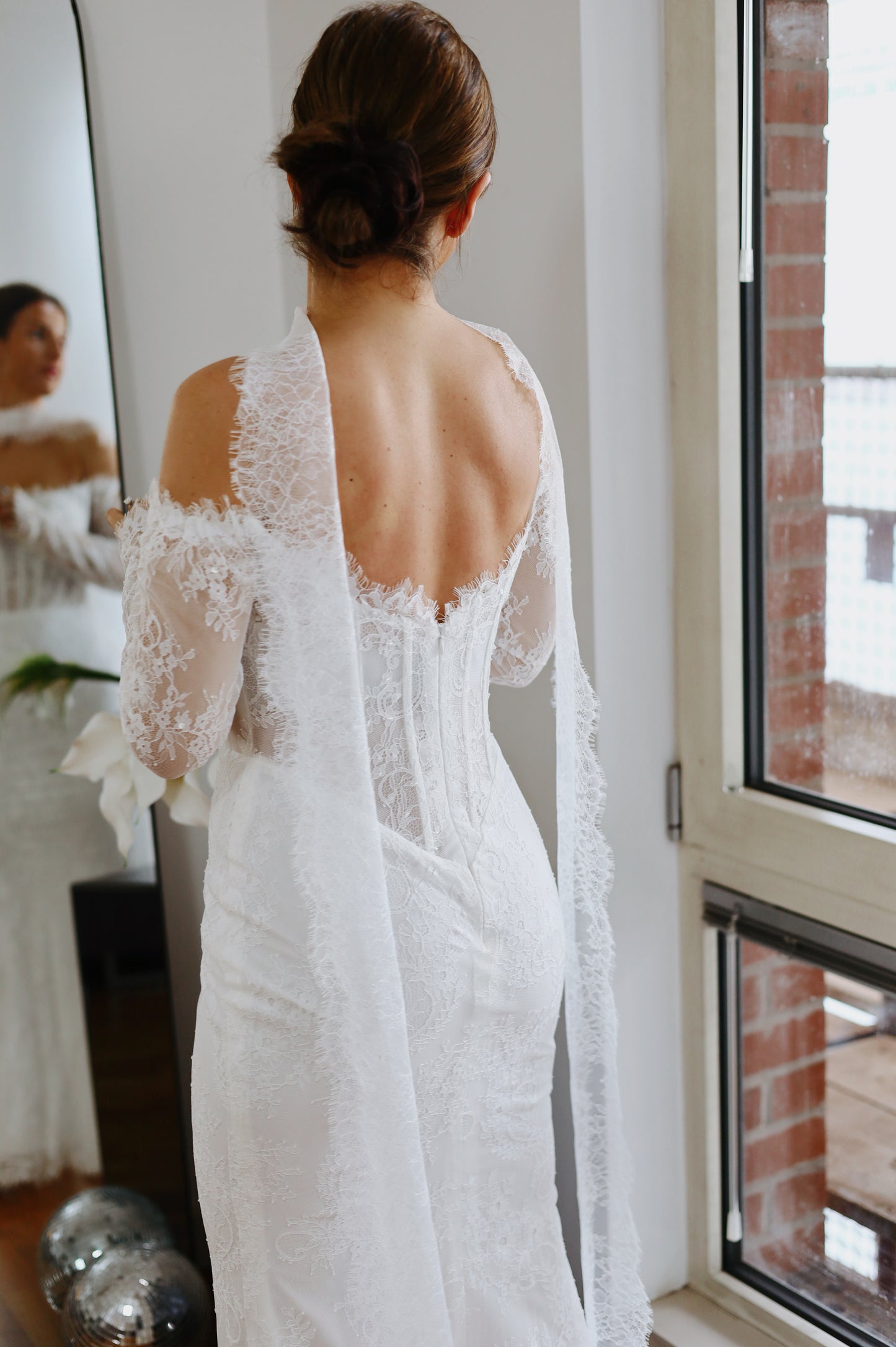 Wide Chantilly Lace Bridal Scarf