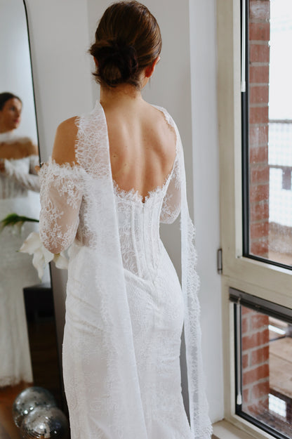 Wide Chantilly Lace Bridal Scarf