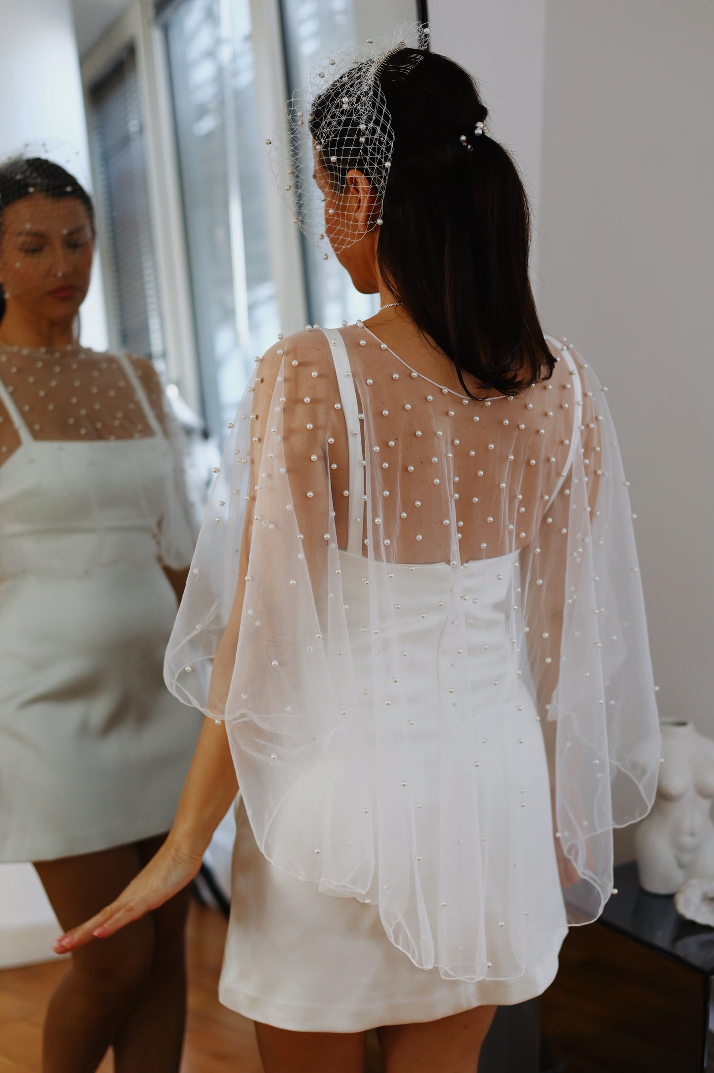 Pearl Embellished Bridal Cape