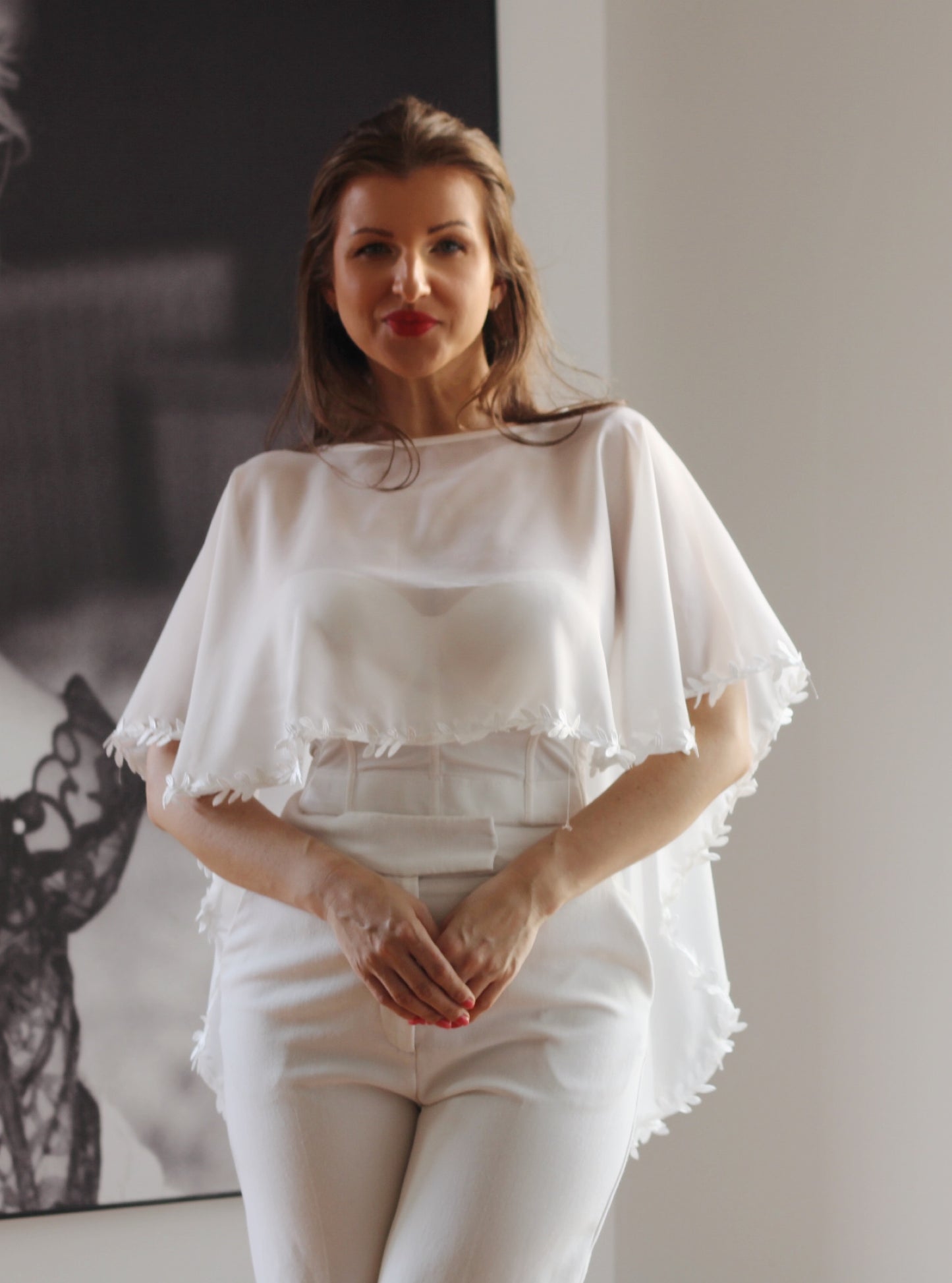 Floral Chiffon Wedding Cape - Velo Bianco