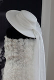 White Bridal Hat with Chiffon Scarf