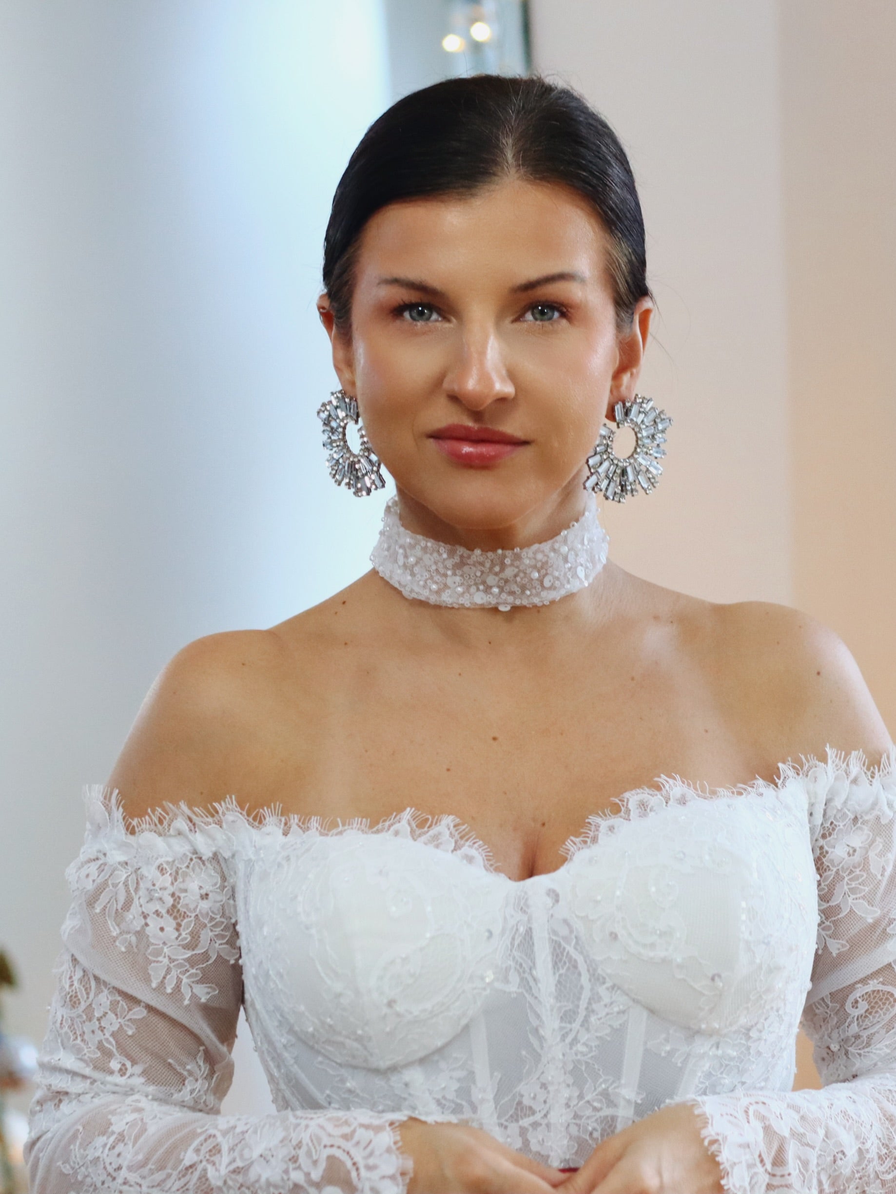 Sequin Sparkly Bridal Choker Velo Bianco Sequin Sparkly Bridal Choker Velo Bianco