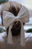 Velvet Hair Bow in Ecru