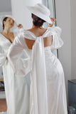 Daphne Long Sleeve & Necktie Satin Wedding Dress