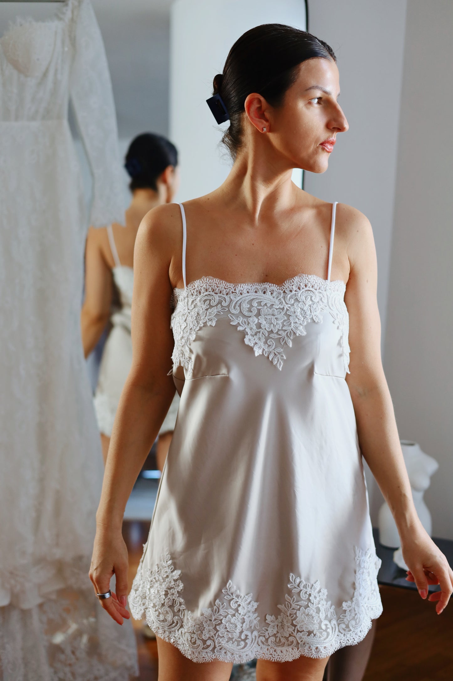 Lace Trim Satin Slip Dress