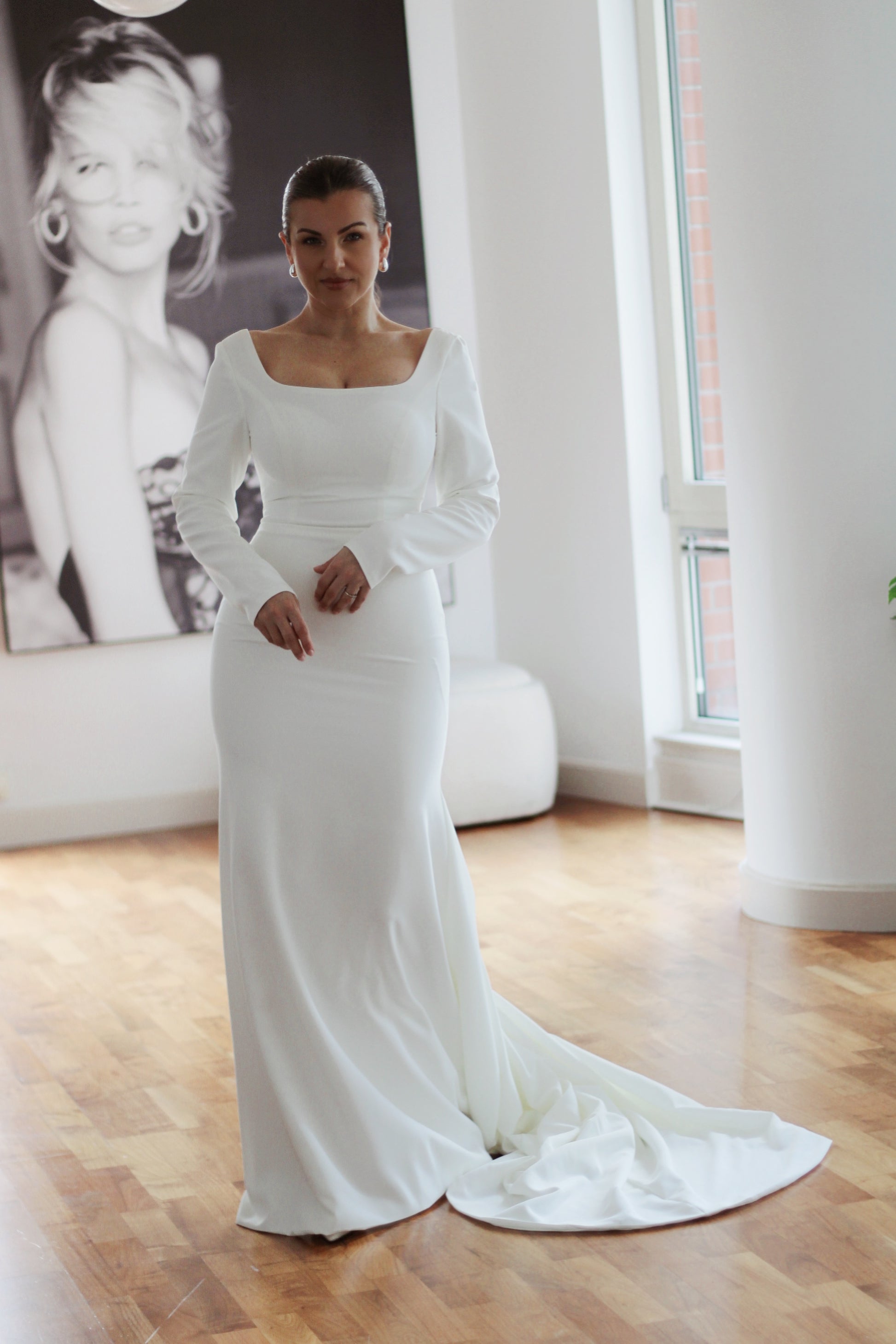 square neckline bridal gown