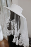 White Bridal Hat with Chantilly Lace Veil