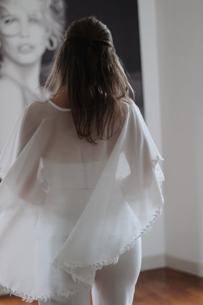 Floral Chiffon Wedding Cape - Velo Bianco