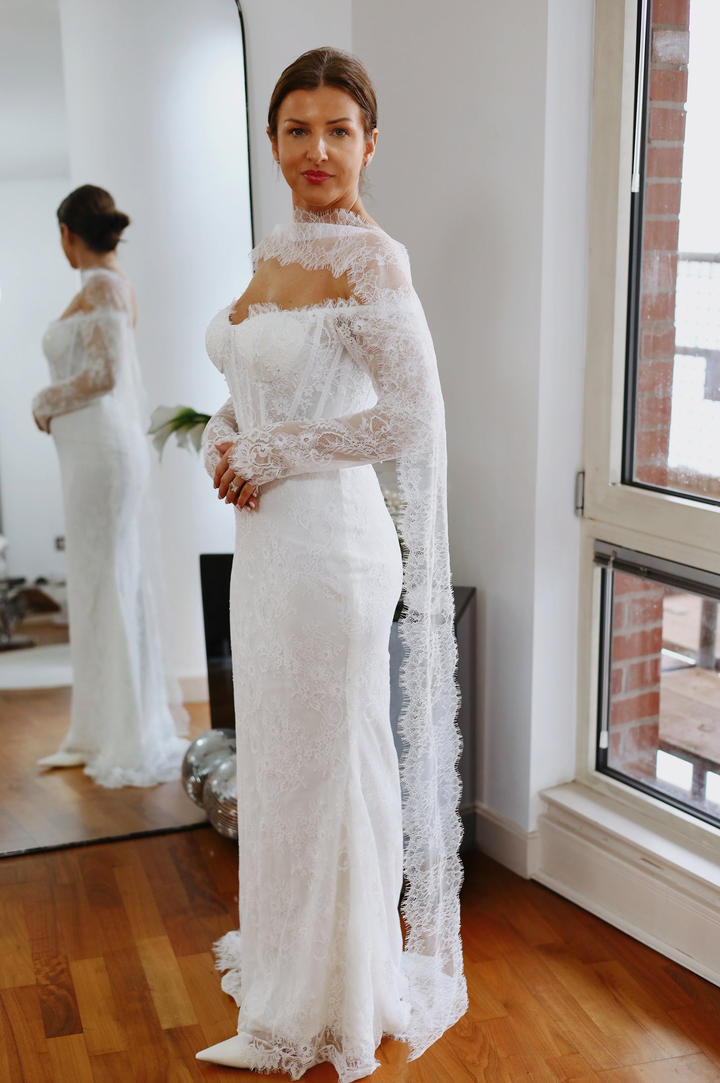 Wide Chantilly Lace Bridal Scarf