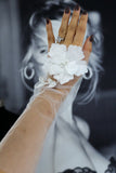 Short Fingerless Wedding Gloves with Floral Details