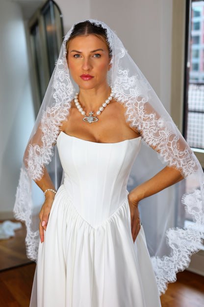 Mantilla Lace Trim Wedding Veil