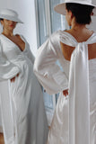 Daphne Long Sleeve & Necktie Satin Wedding Dress