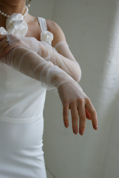 Long Sheer Wedding Sleeves - Velo Bianco