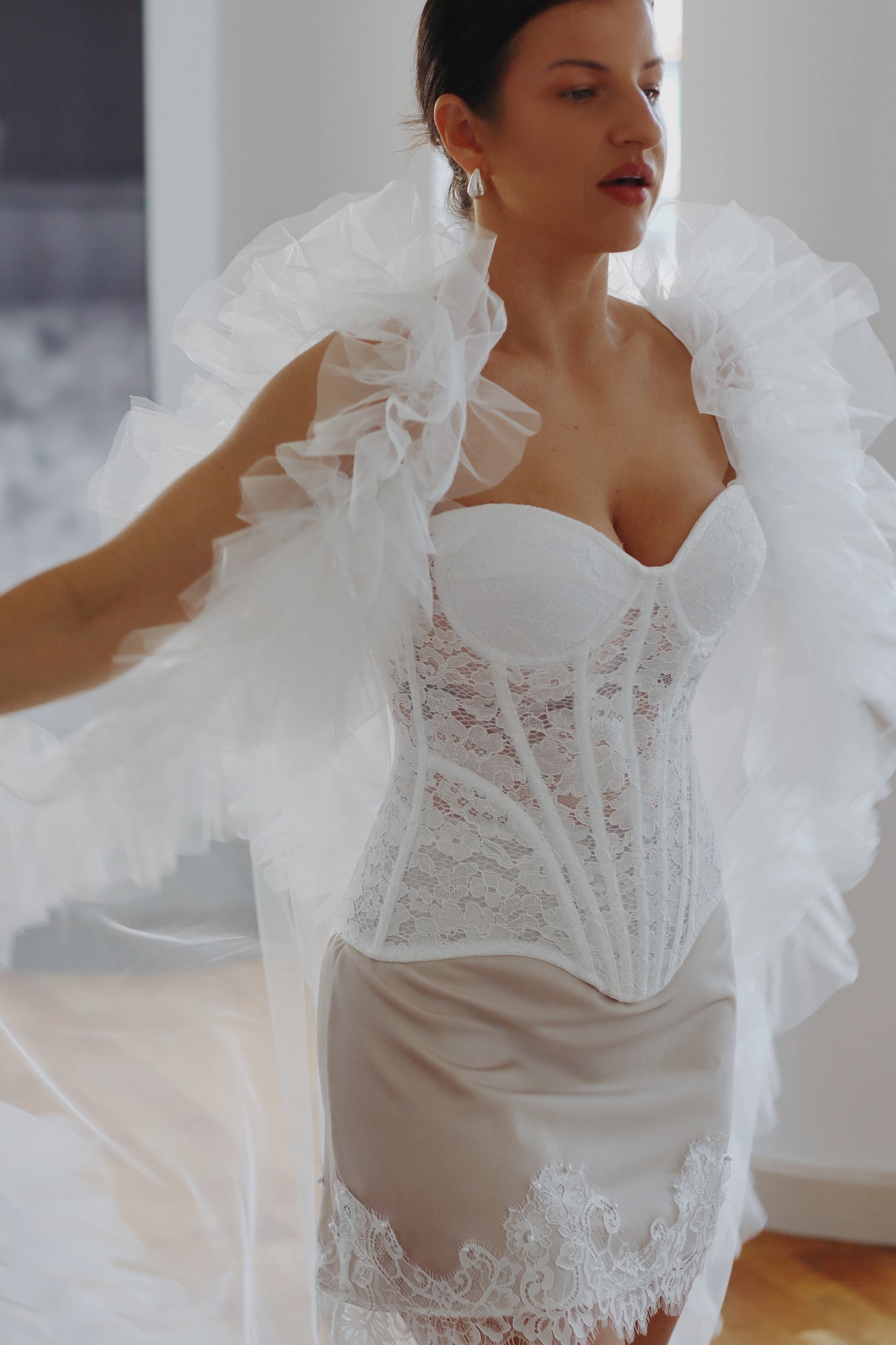 Luxury Ruffled Tulle Wedding Cape