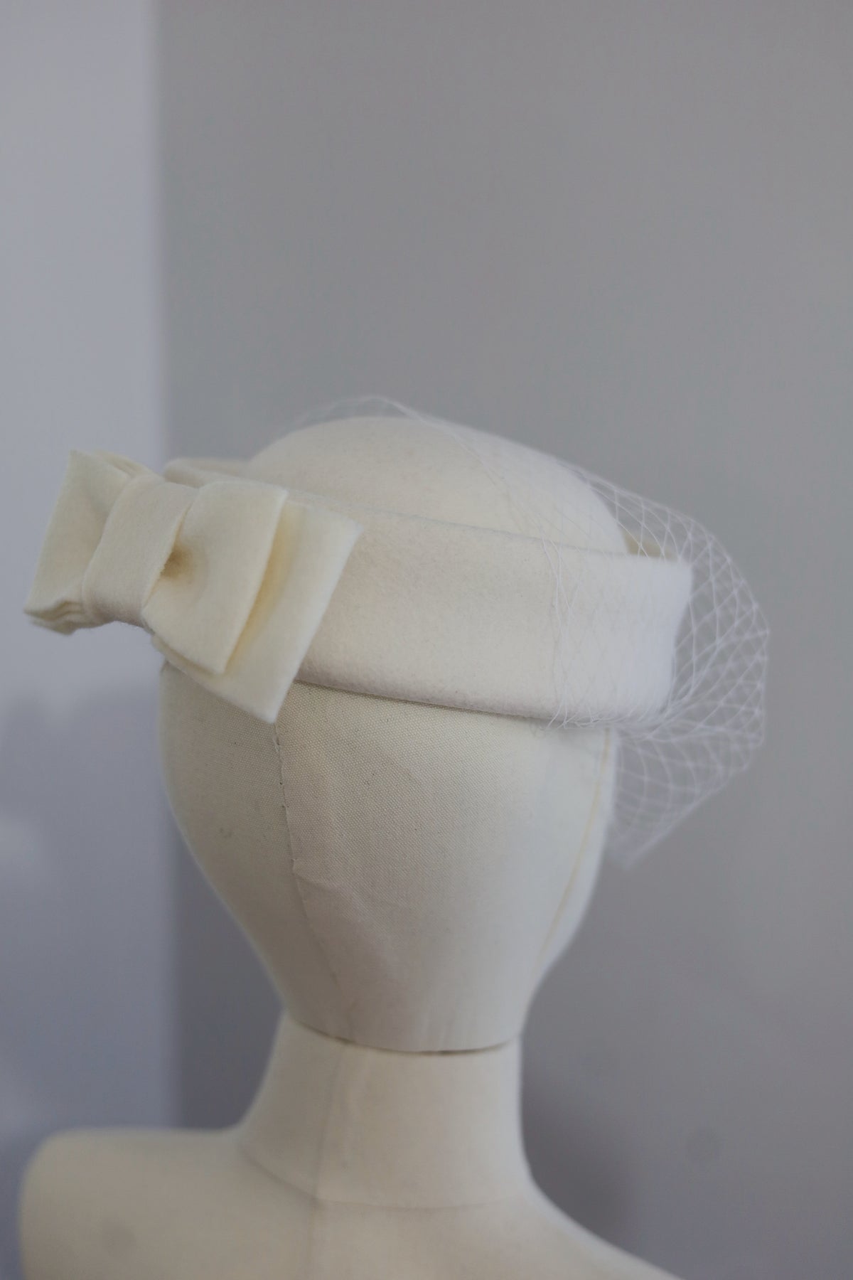 Bow Bridal Pillbox Hat with Birdcage Veil