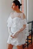 Sheer Tulle Wedding Cape with Lace Embroidery & Beading