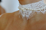 Vintage Style Chantilly Lace Bridal Choker with Pearls
