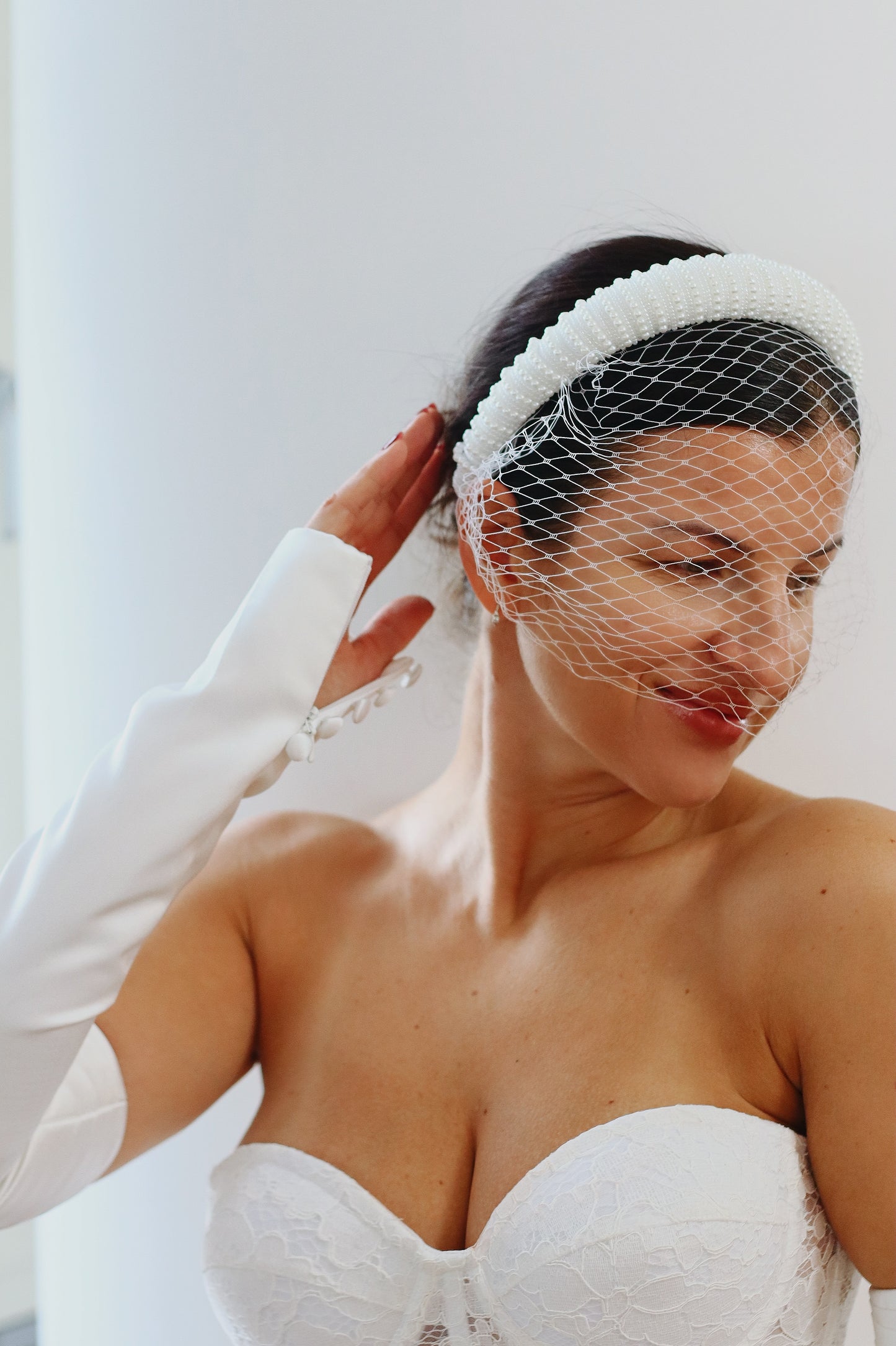 Ivory Satin and Pearl Headband Veil
