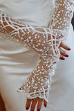 Pearl-Embellished Fingerless Bridal Gloves – Luxury Lace Wedding Sleeves
