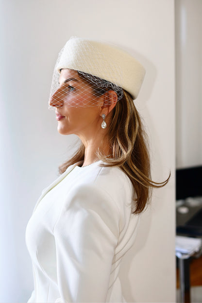 Bridal Pillbox Hat with Birdcage Veil