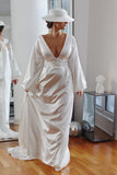 Daphne Long Sleeve & Necktie Satin Wedding Dress