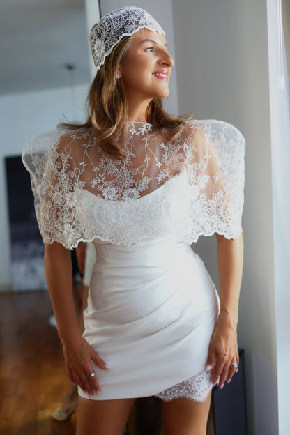 Bridal cape with matching lace Juliette cap veil