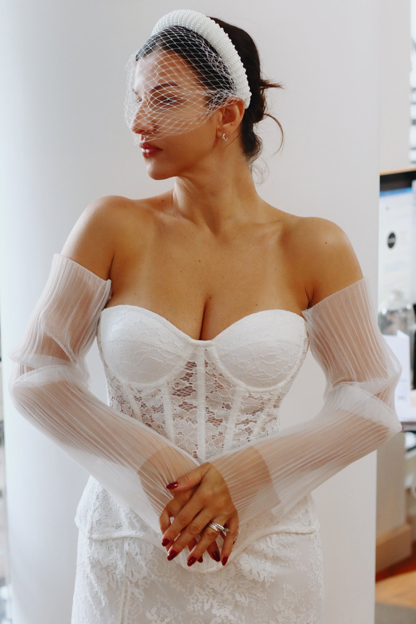 Oversized Pleated Organza Wedding Sleeves