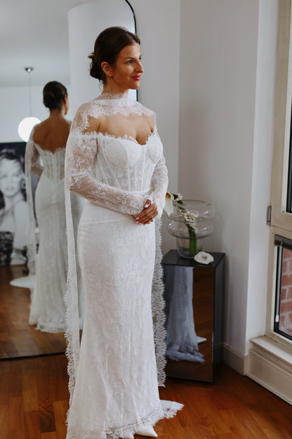 Wide Chantilly Lace Bridal Scarf