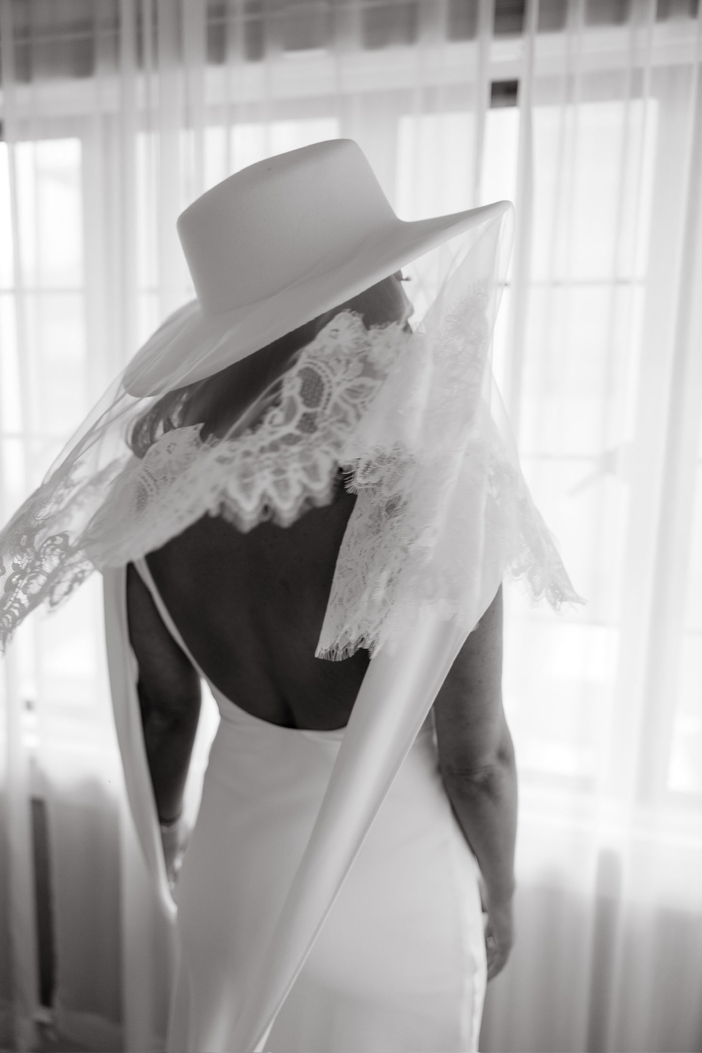 White Bridal Hat with Lace Veil
