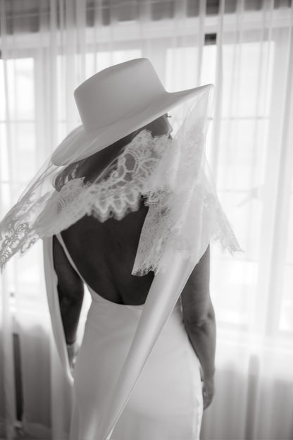 White Bridal Hat with Lace Veil