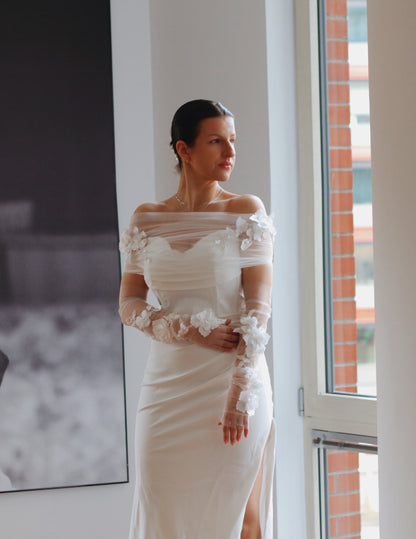 Luxury Bridal Shawl with Lace Appliqué
