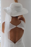 White Bridal Hat with tulle train