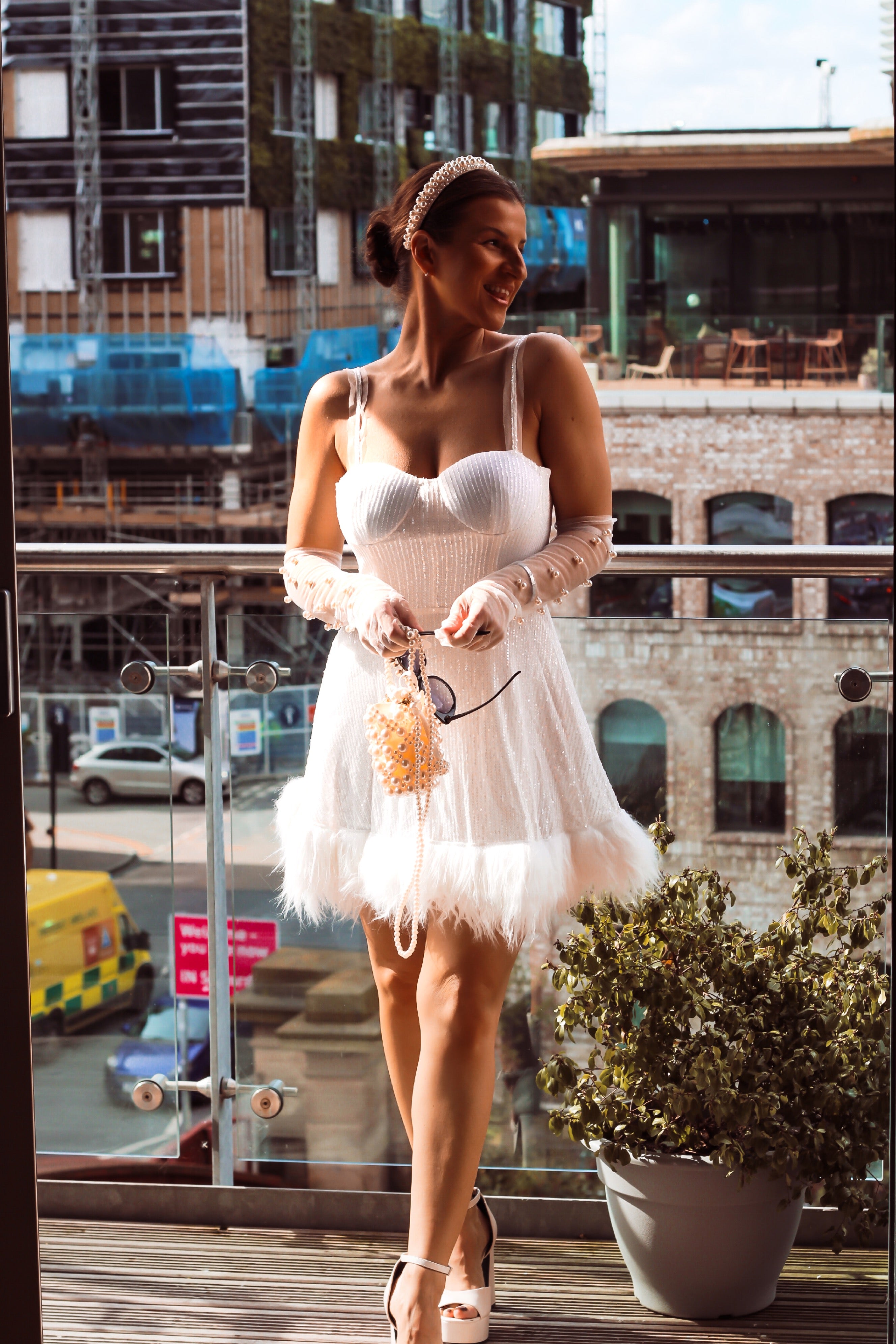 White Sequin Mini Engagement Dress