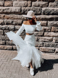 NY Boho Long Sleeve Two Piece Wedding Dress - Velo Bianco