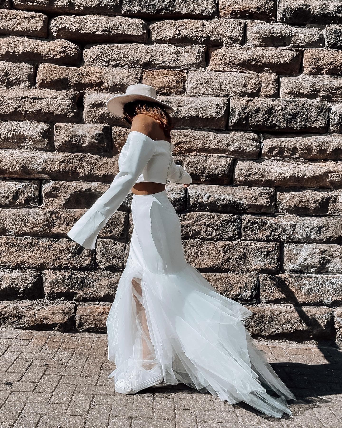 NY Boho Long Sleeve Two Piece Wedding Dress – Velo Bianco