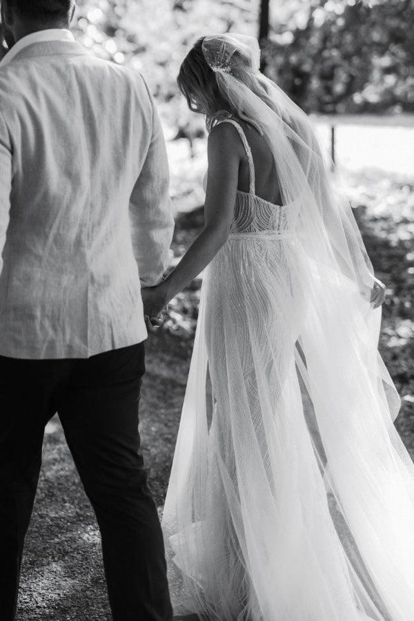 Detachable sheer bridal overskirt