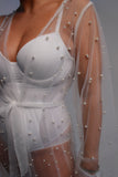 Soft Tulle Pearl Bridal Robe - Velo Bianco