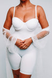 ZOTHEY Mid-Thigh Bodysuit in White - Velo Bianco