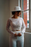 Long Sleeve Lace Bridal Top - Velo Bianco