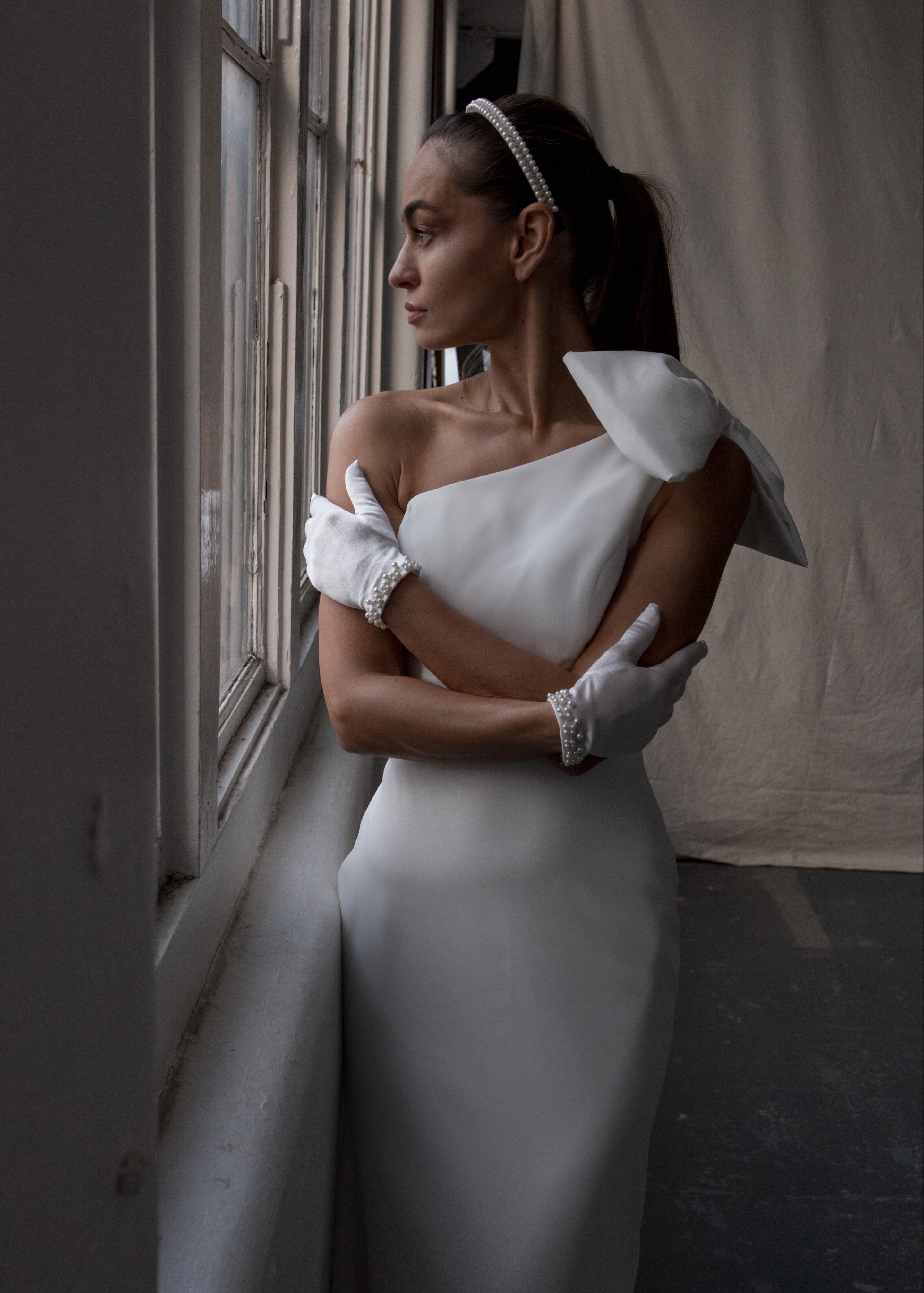 Sample - Alexandra One Shoulder Bridal Gown with Bow detail Sample - Alexandra One Shoulder Bridal Gown with Bow detail