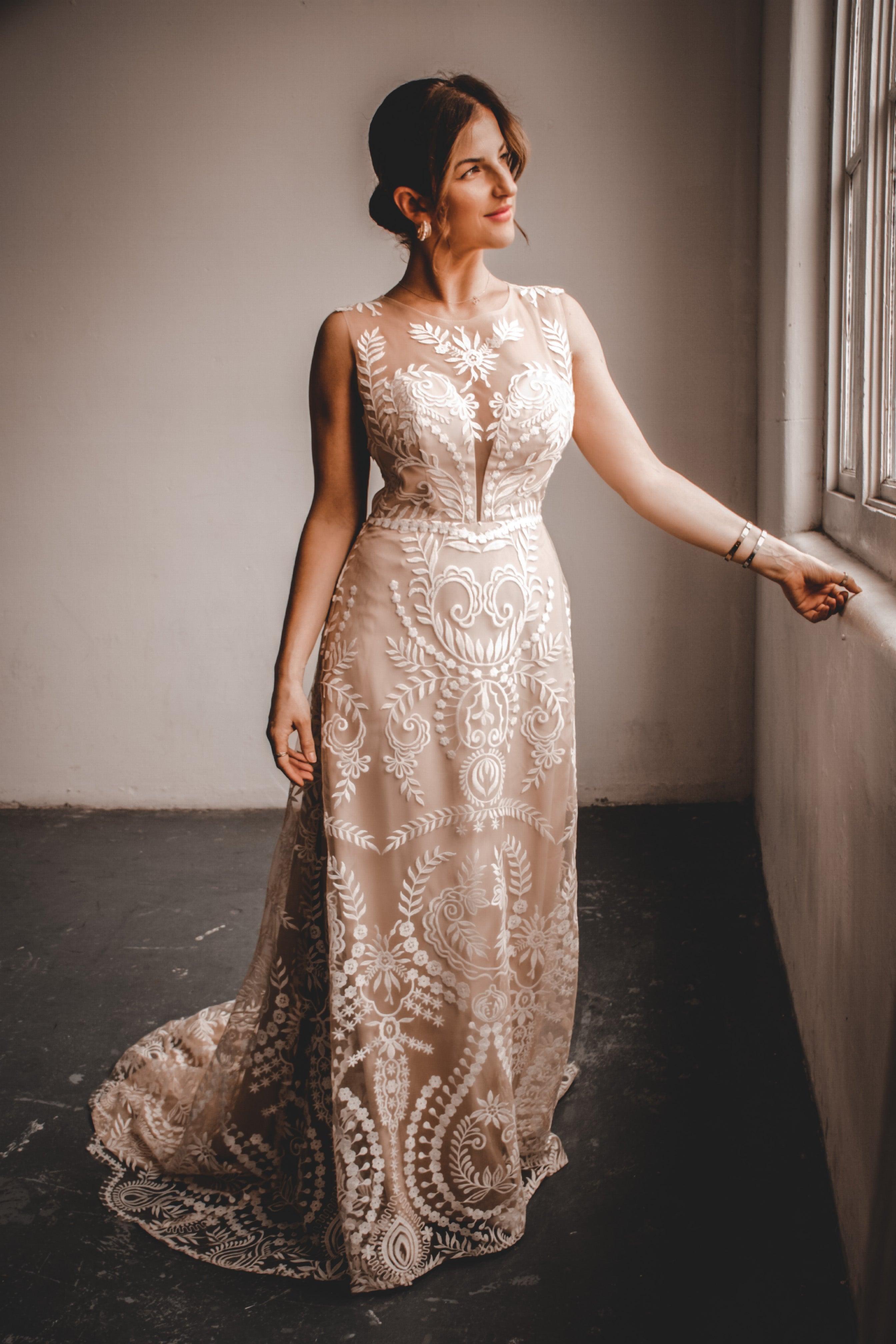 Caprice Boho Luxe Bridal Gown in Champagne Velo Bianco Caprice Boho Luxe Bridal Gown in Champagne Velo Bianco