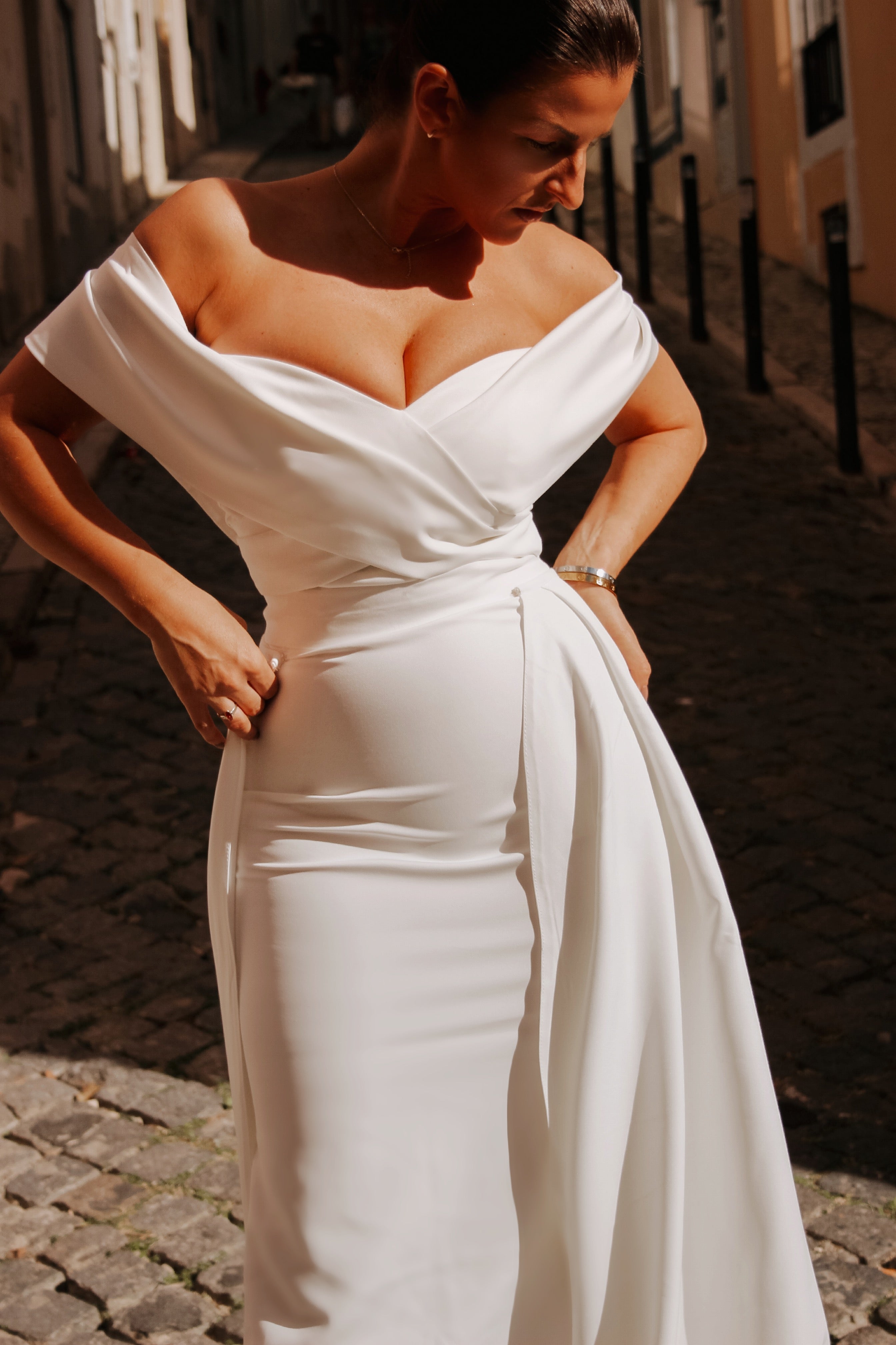 Detachable Crepe Bridal Overskirt by Velo Bianco