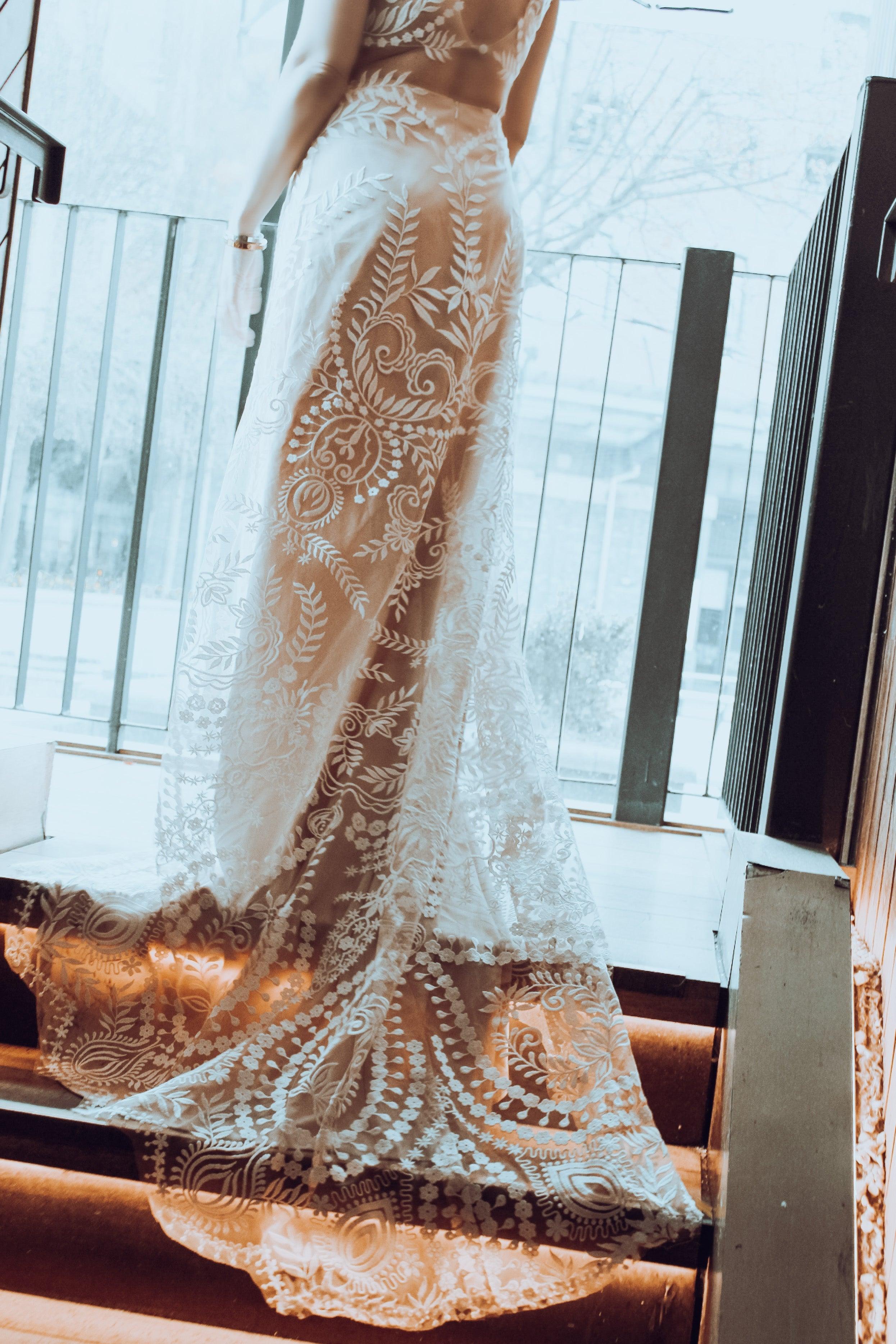 Caprice Boho Luxe Bridal Gown in Champagne – Velo Bianco